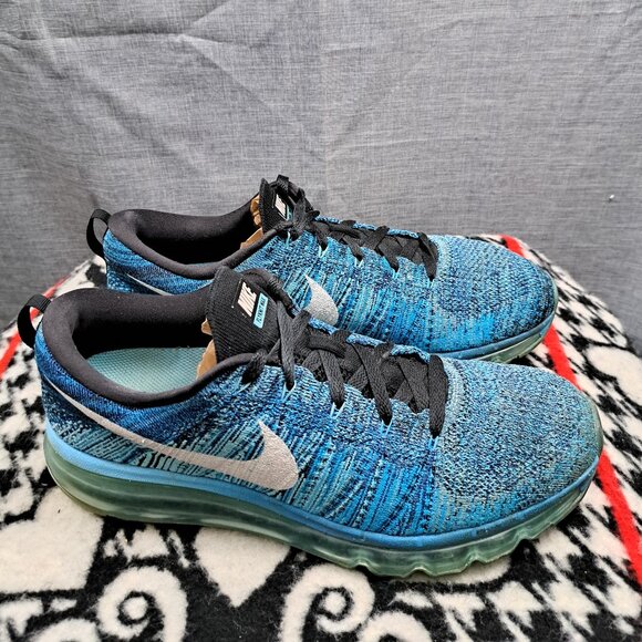 Size 11 Nike Flyknit Air Max Blue Lagoon Men Sneakers 620469-003 - Picture 2 of 13